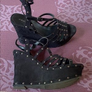 Black studded wedge heels